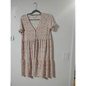 Ninexis Women's Small Floral Button Up Cottage Flutter Sleeve Mini Dress